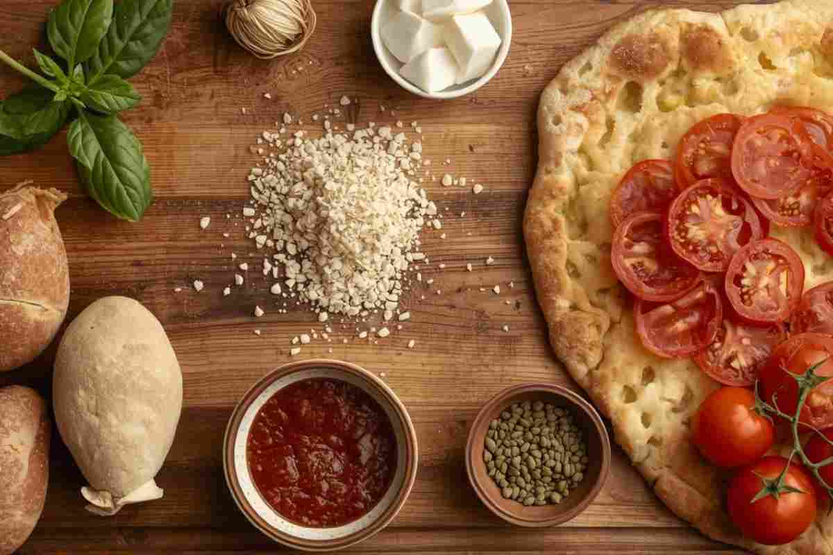 alcuni degli ingredienti della focaccia barese tradizionale