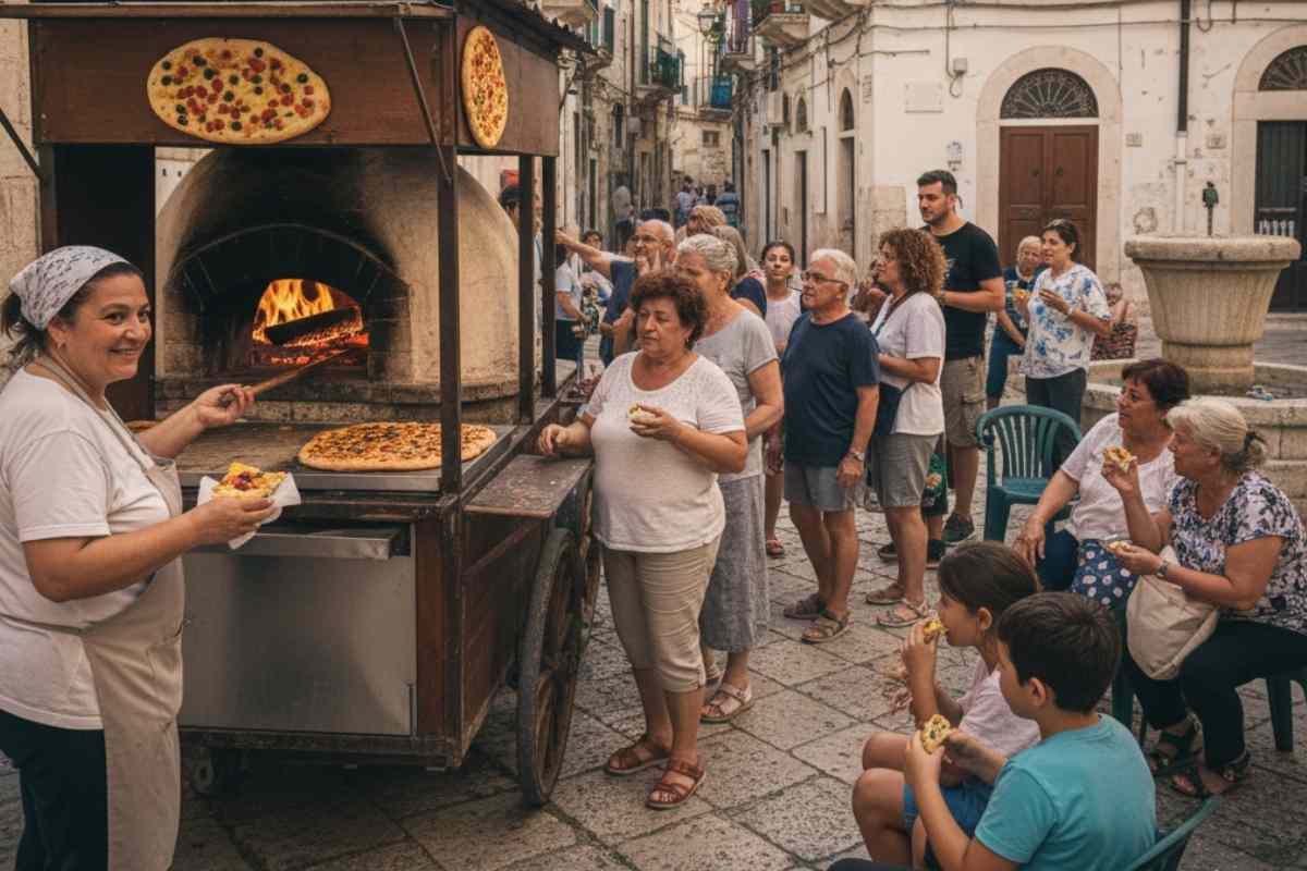 chiosco di focaccia barese con tante persone a fare la fila