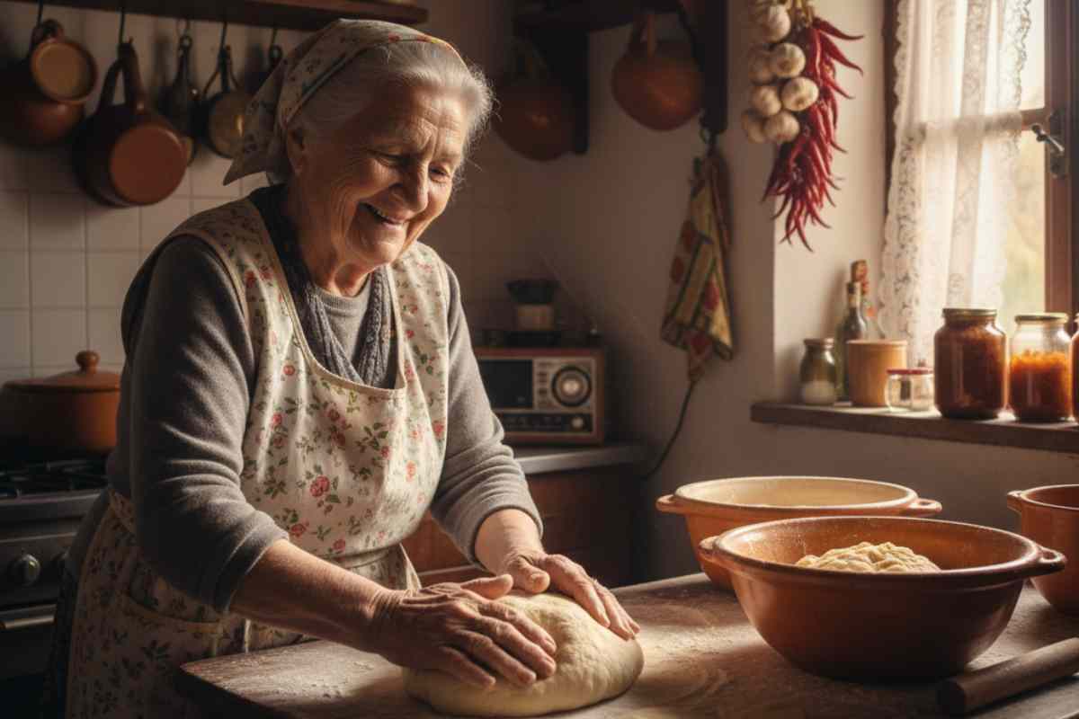 nonna che fa i panzerotti in cucina