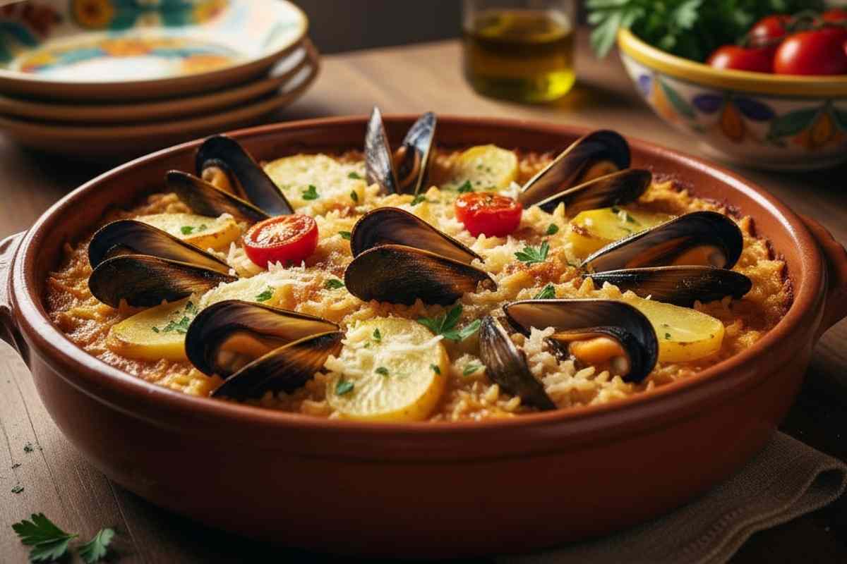 tipica tiella barese in terrina di coccio