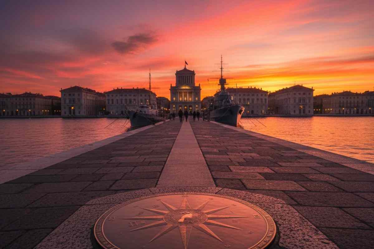 trieste, veduta tramonto molo audace
