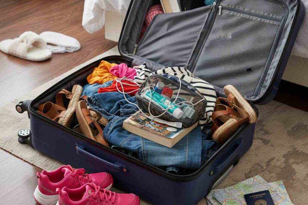 valigia piena di cose per il viaggio