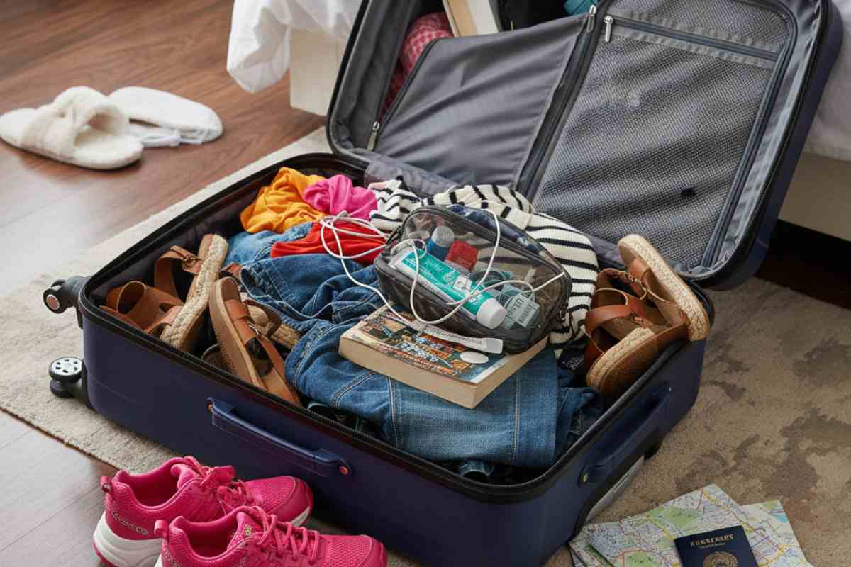 valigia piena di cose per il viaggio