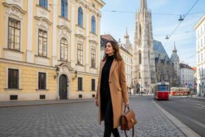 donna che cammina per le strade di vienna