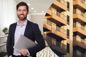 amministratore di condominio e a destra una palazzina