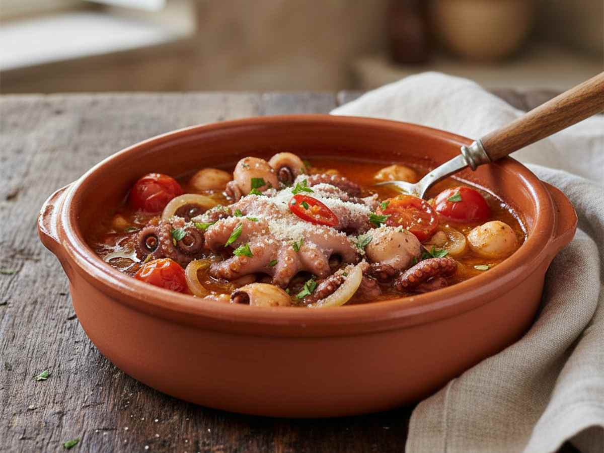 un tegame con dentro moscardini al sugo