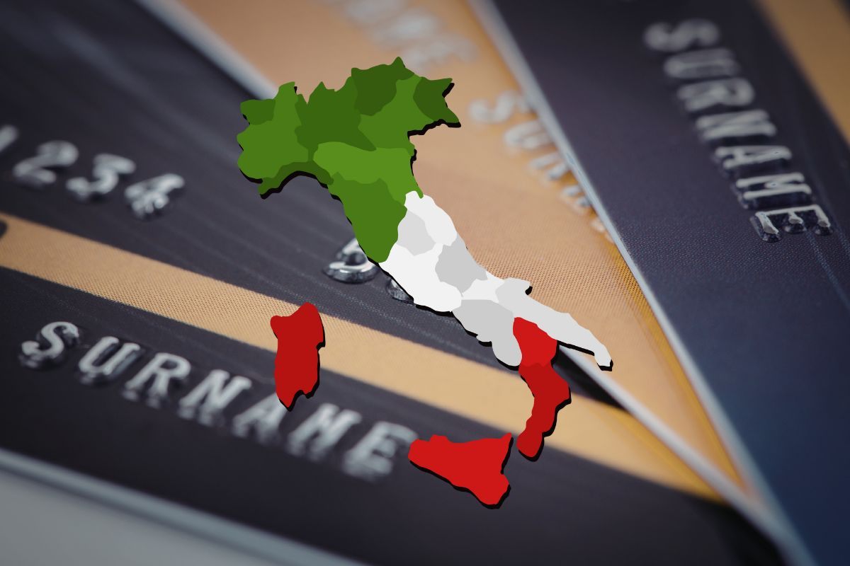 carte di credito in cui si legge la parola cognome e italia grafica in primo piano