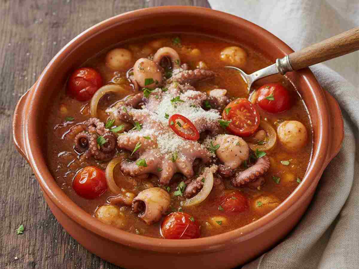 un tegame con dentro moscardini al sugo 