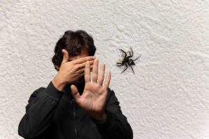uomo spaventato da un ragno